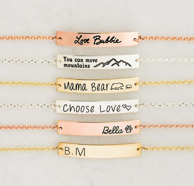 Gold Bar Bracelet, Bar Bracelet, Name Engraved Bracelet, GOLD, ROSEGOLD, SILVER, Bridesmaid Jewelry, Nameplate Bracelet, Valentines Day image 1