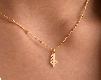 Love Viking Rune Symbol Charm Necklace, Flat Pendant, Ball Chain, Sterling Silver, 14K Gold Filled, 10K or 14K Solid Gold