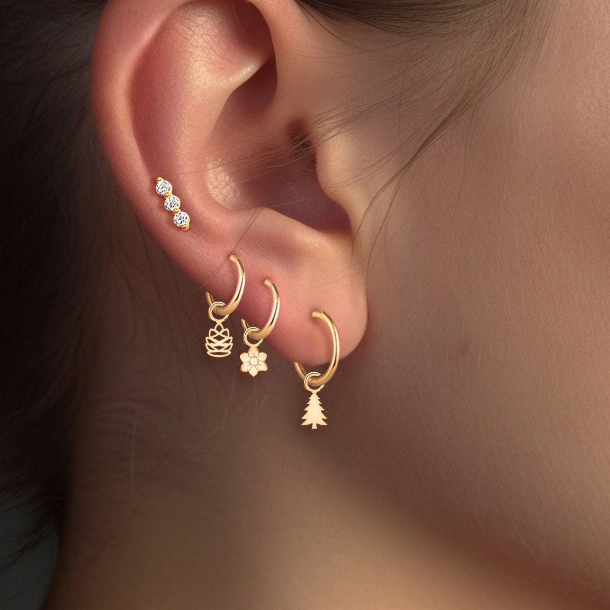 Pine Tree Hoop Earrings, Handcrafted in Gold Vermeil, Silver, Solid 14k Gold | Handcrafted Charm Jewelry