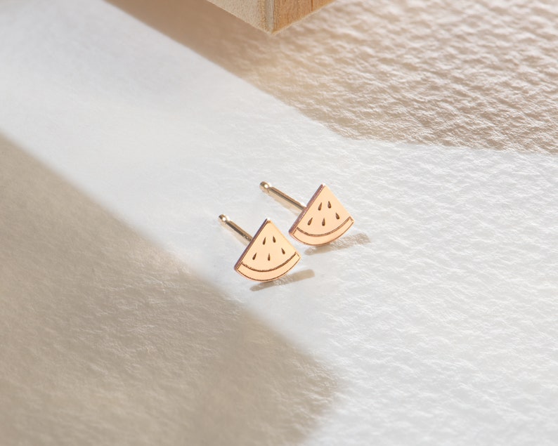 Watermelon Earrings, Gold or Rose Gold Watermelon Earring Stud, Silver Earring, Bridesmaid Gift, Mother's Day Gift, Graduation Gift. image 3