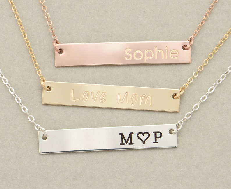 Gold, Rose Gold or Silver Bar Necklace, Custom Gold Bar, Engraved Necklace, Customized Name Bar Necklace, Personalized Gold Bar Necklace image 2