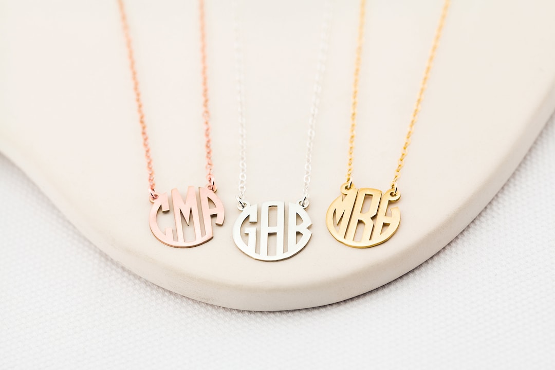 Circle Monogram Necklace Monogram Necklace Custom Block Monogram