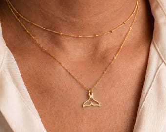 Whale Tail Charm Necklace: Sterling Silver, Gold Filled, 14K Solid Gold Ocean, Coastal Jewelry Gift