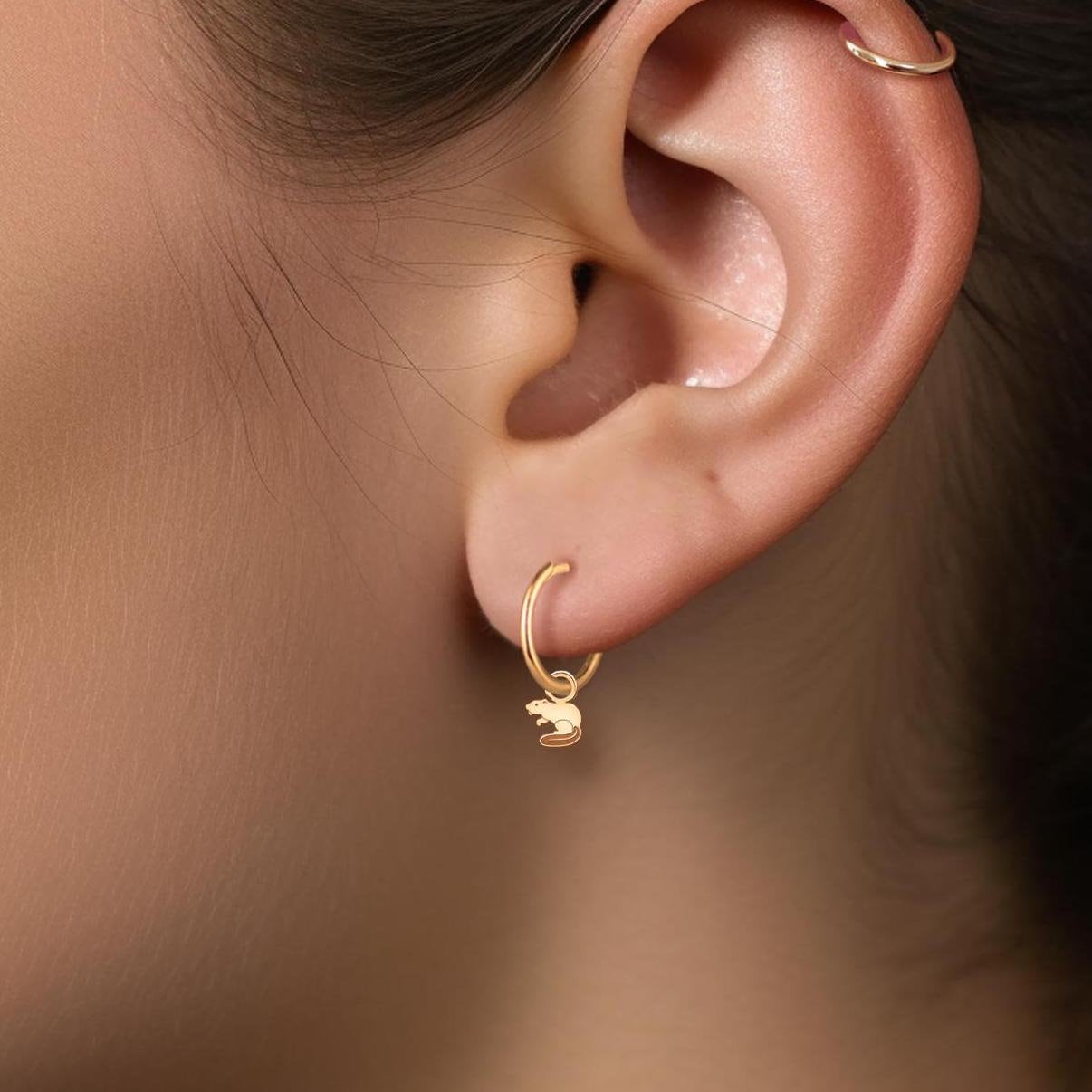 Beaver Huggie Hoop Earrings Animal Handmade Earrings Canadian Beaver Charms Handmade Jewelry Hoop Earrings Animal Gift Huggie Beaver Jewelry
