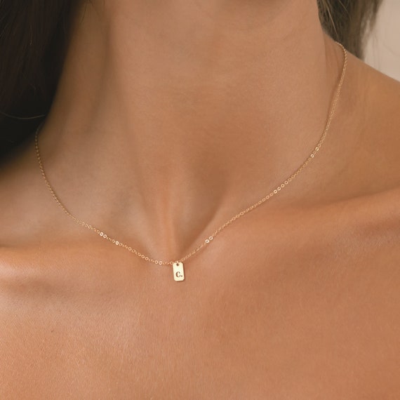 Mini Dog Tag Necklace Initial Pendant Bar Necklace Letter Tag Charm Personalize Necklace Sterling Silver Tag Necklace Letter Necklace
