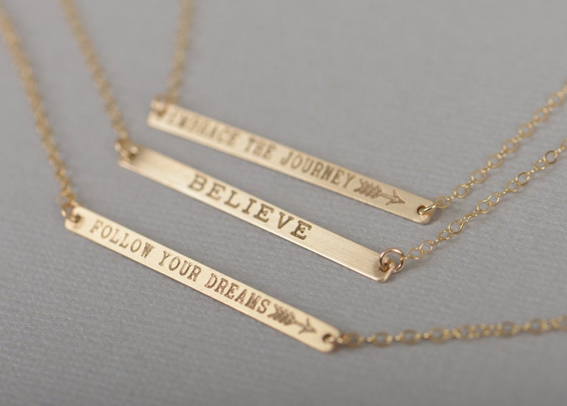 Skinny Long Bar Necklace, Personalized Gold Bar, Customized Gold Bar Necklace, Silver, Gold or Rose Gold Large Bar Necklace, Bridesmaid Gift image 2