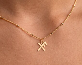 Good Luck & Fortune Rune Angular Charm Necklace, Flat Pendant, Ball Chain, Sterling Silver, 14K Gold Filled, 10K or 14K Solid Gold