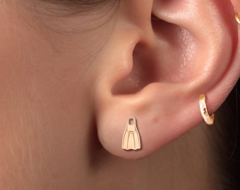 Oorbellen met duikvinmotief: handgemaakt, massief 10K of 14K goud, oceaan- en kustsieraden