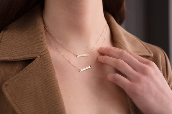 Skinny MINI Bar Necklace Personalized Gold Bar Customized Gold