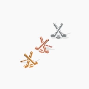Hockey Sticks Silver Crystal Charm Hook Earrings – Black Puck Design – Drop Earrings