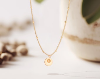 Retro Eight Ball Charm Necklace Beady Chain: Sterling Silver, Gold Filled, 14K Solid Gold, Sports Jewelry Gift