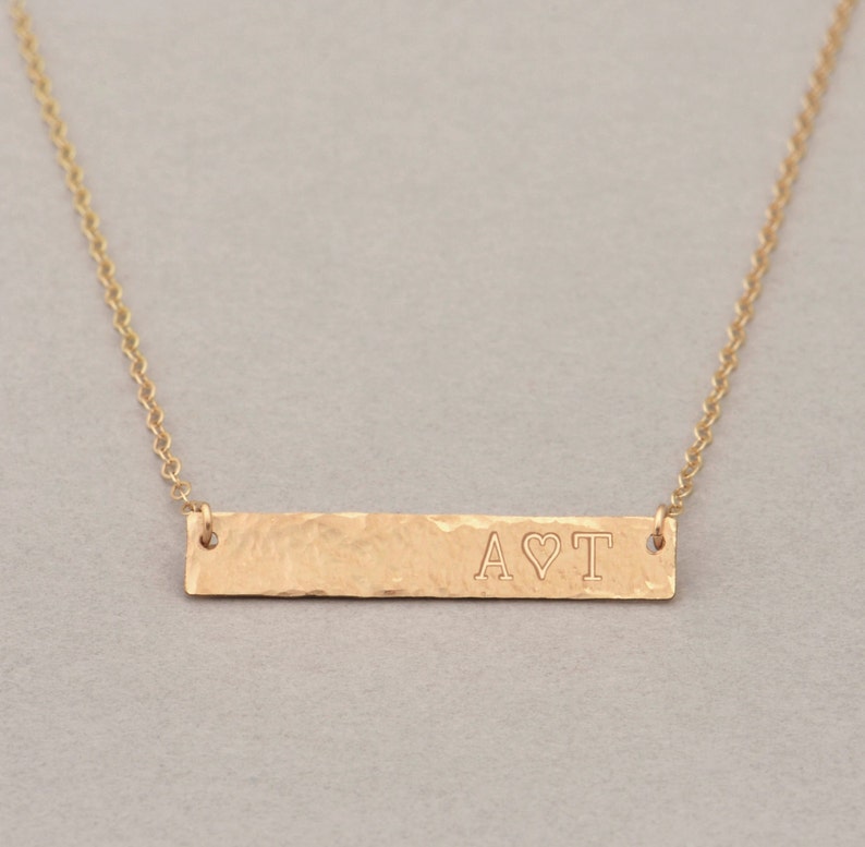Hammered Gold Bar Necklace Custom Name Bar Necklace Etsy