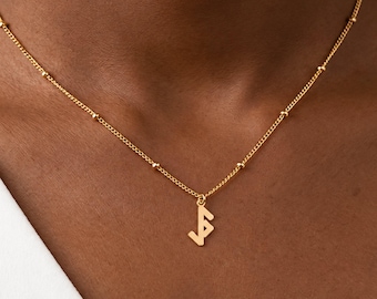 Protect from Evil Magic Rune Charm Necklace, Flat Angular Pendant, Sterling Silver, 14K Gold Filled, 10K or 14K Solid Gold, Beady Chain