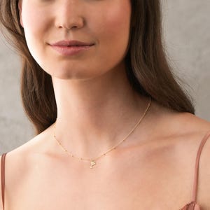 May include: A gold necklace with a small, delicate charm in the shape of a martini glass.