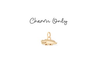 Charm de cocodrilo feliz: plata de ley, chapado en oro, joyería artesanal de oro macizo de 14 quilates.