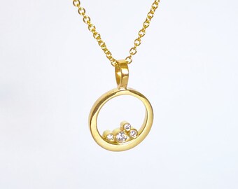 Colar com pingente circular de diamante em ouro 18k, pingente com moldura de ouro, pingente com conjunto de diamantes, pingente de ouro com diamantes, presente para ela, pingente de ouro 18k