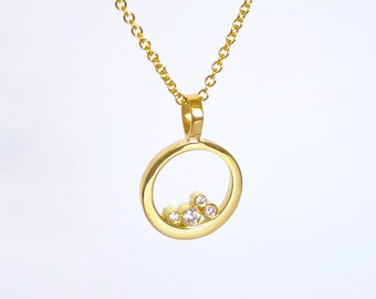 Diamond Circle Pendant Necklace in 18k Gold, Gold Frame Pendant, Diamond Cluster Pendant, Diamond Gold Charm, Gift for Her, 18k Gold Pendant