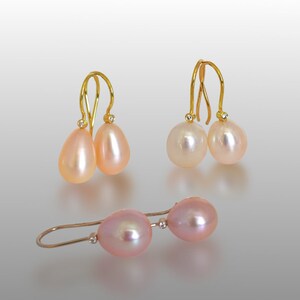 PEARL DROP Earrings with 18k Gold French Wire and Diamonds | 9-10mm Freshwater Pearls | Unique, Contemporary Pearl Earrings | Bridal Gift