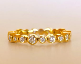 Diamant ETERNITY Stapelring | Lünetten-gesetzter Diamant-Verlobungsring oder Ehering | 22k, 18k Gold, Platin | Verstellbar Ring