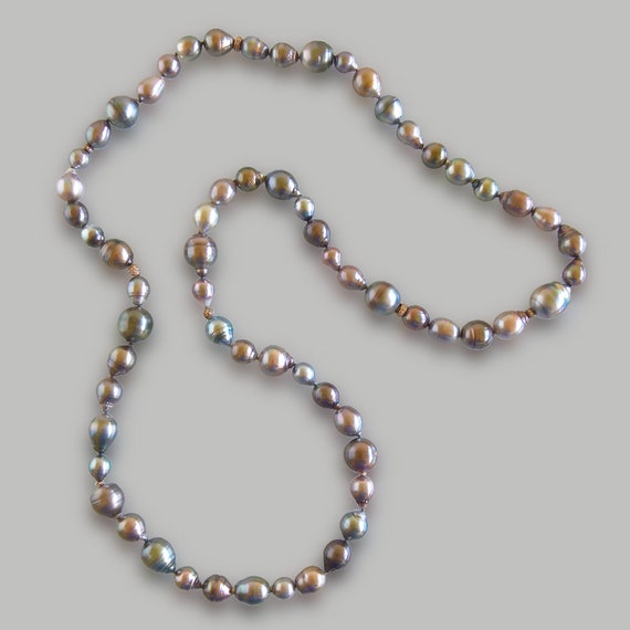 Natural 9-10mm South Sea Multicolor Baroque Pearl Necklace & Earring Set – Silver Plated – 18" Necklace