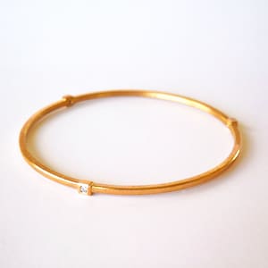 Solid 18k Rose Gold Diamond Bangle, Diamond Cuff Bracelet, Hand Forged 18k Rose Gold Bangle with 3 Bezel Set Diamonds,18k Rose Gold Bracelet
