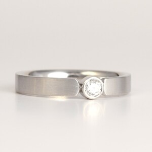 Platinum Diamond Wedding Band or Engagement Ring | Classic, Elegant 3mm Square Band with Bezel Set Diamond | Modern, Unique Platinum Ring