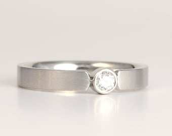 Fede nuziale o anello di fidanzamento in platino con diamanti / Classica ed elegante fede quadrata da 3 mm con diamante incastonato a castone / Anello in platino moderno e unico
