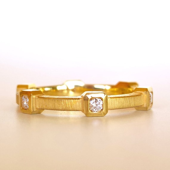 DIAMOND ETERNITY Gold Stacking Ring | 22k, 18k, Platinum | Engagement Ring or Wedding Band with Bezel Set Diamonds | Modern Stackable Ring