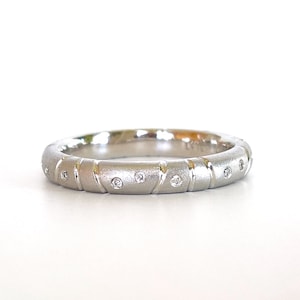 PLATINUM Stacking Ring with Flush Set Diamonds, Platinum Diamond Eternity Band,Platinum Engagement Ring, Modern Unique Platinum Wedding Band