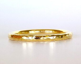 GOLD STACKING Ring, Hammered Finish | 22k, 18k Yellow, Rose or White Gold, Platinum | 2mm Solid Round, Hand Forged Band | Gold Wedding Band