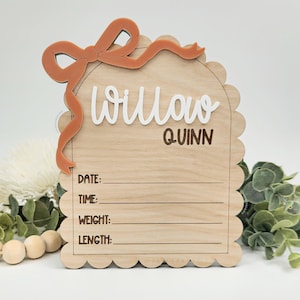 Bow Baby Name Sign, Personalized Baby Name Sign, Hospital Name Sign, Newborn Baby Sign, Baby Birth Stat Sign, Baby Arrival Announcement