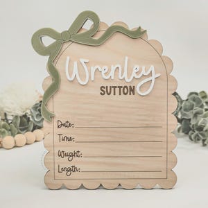 Bow Baby Name Sign, Personalized Baby Name Sign, Hospital Name Sign, Newborn Baby Sign, Baby Birth Stat Sign, Baby Arrival Announcement