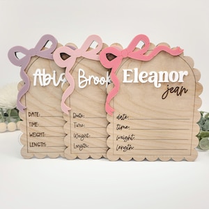 Bow Baby Name Sign, Personalized Baby Name Sign, Hospital Name Sign, Newborn Baby Sign, Baby Birth Stat Sign, Baby Arrival Announcement