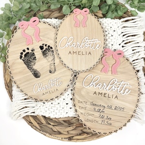 Custom Baby Announcement, Baby Name Sign, Baby Footprint, Birth Stat Keepsake, Birth Stat Sign, Personalized Name Sign, Diaper Bag Name Tag