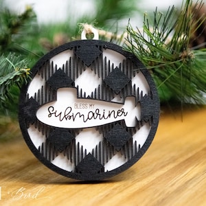 Bless My Submariner Submarine Christmas Ornament, Custom Submarine Ornament, Plaid, Christmas Ornament, Submarine, Submarine Ornament