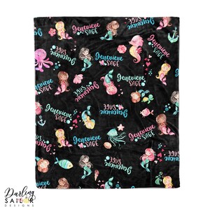 Personalized Mermaid Name Blanket, Mermaid Fleece, Name Blanket, Navy, Pink, Black, White, Purple, Mermaid Baby Blanket, Little Girl