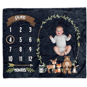 Woodland Milestone Blanket, Photo Prop, Personalized Milestone Blanket, Month Blanket, Forrest Baby Blanket, New baby gift