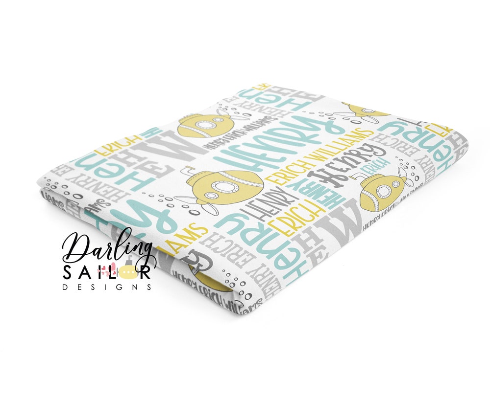 Snorider Design Personalized Baby Blanket, Baby Name Blanket, Baby Shower Gift, Swaddle Blanket, Custom Name Blanket, Submarine Boy Blanket, Newborn