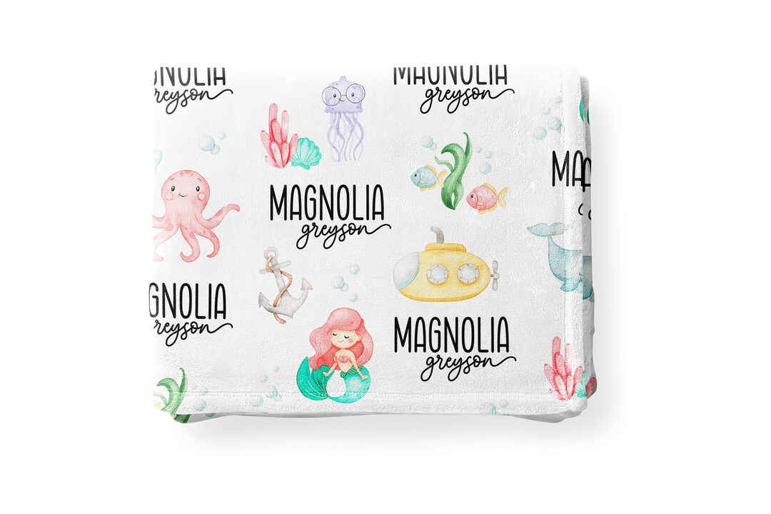 Personalized Under the Sea Baby Blanket, Mermaid Blanket, Baby Blanket
