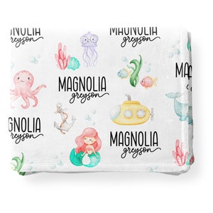 Coperta per neonati personalizzata sotto il mare, coperta da sirena, coperta per neonati, coperta con nome, regalo per neonati, regalo per neonati, coperta in minky, personalizzata