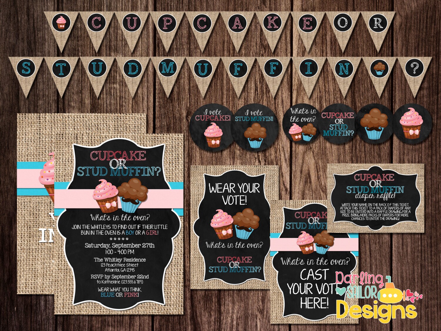 Cupcake or Stud Muffin Gender Reveal Party Package Includes Etsy
