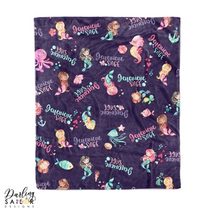 Personalized Mermaid Name Blanket, Mermaid Fleece, Name Blanket, Navy, Pink, Black, White, Purple, Mermaid Baby Blanket, Little Girl