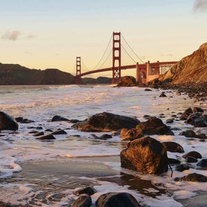 Golden Gate Bridge at Sunset from Marshall's Beach, San Francisco California - Color Photo Poster City Wall Art Picture - 8x10 or 16x20