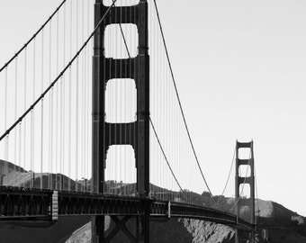 Golden Gate Bridge and Bay, San Francisco California - Black and White Photo Poster City Wall Art Picture - 8x10 or 16x20