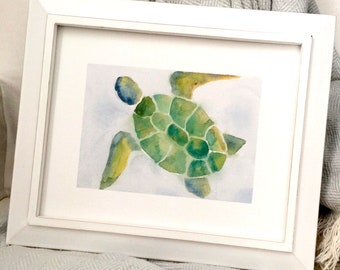 Sea Turtle Original Watercolor, Blue, Instant Download