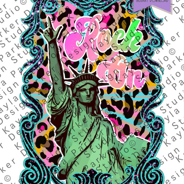 USA/Patriotic Statue of Liberty with Retro Vibes - Bright Leopard Print- Rock On- *lnstant Download* Sublimation/Printable HTV File