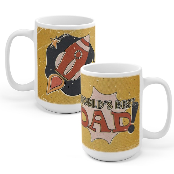 World S Best Dad Comic Book Rocket Coffee Mug Tea Cup Etsy