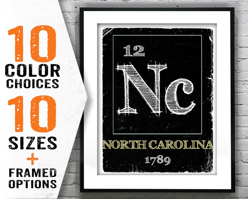 North Carolina NC State Periodic Table of Elements Art Poster Etsy