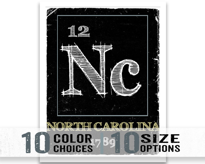 North Carolina NC State Periodic Table of Elements Art Poster Etsy