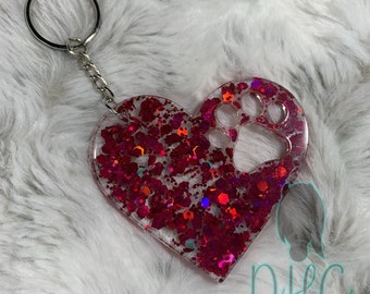 Paw Heart Keychain, Pet Keychain, Puppy Paw Gift